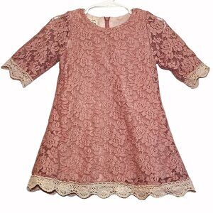 Girls Pink Lace Floral Flower Girl Dress 5T - Wedding Fairy Coquett Whimsical